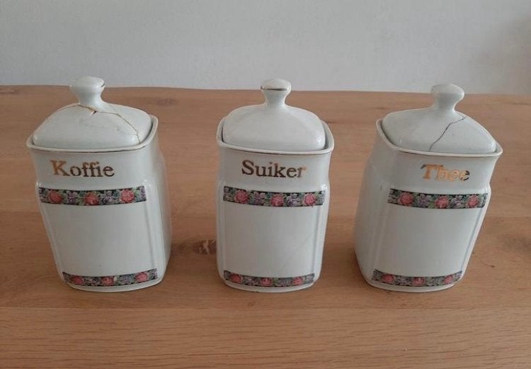Vintage voorraadpotten: Koffie, Suiker, Thee, Ophalen of Verzenden