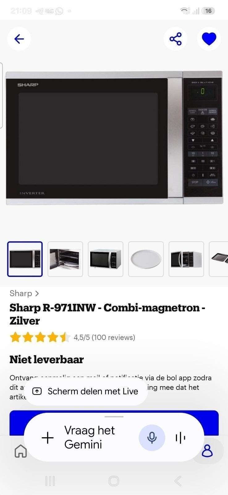 Sharp Inverter Combimagnetron - Grill & Ovenfunctie, Witgoed en Apparatuur, Ophalen, Combimagnetron, Grill, Zo goed als nieuw