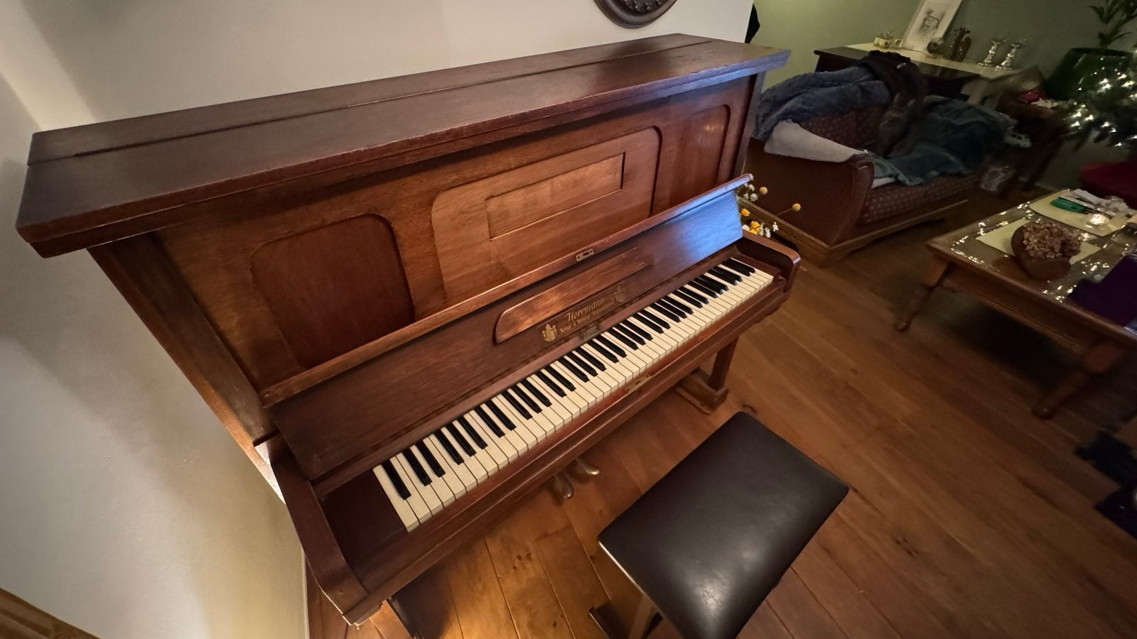 Antieke Herrmann Piano - Klassiek Houten Instrument, Ophalen, Gebruikt