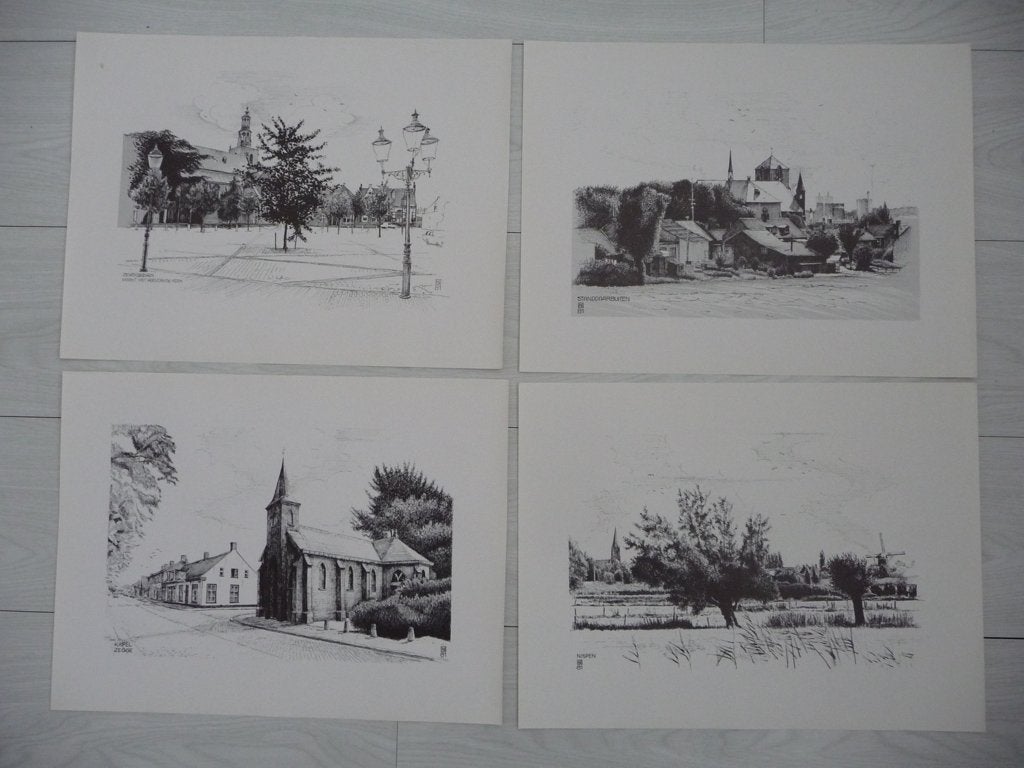 24 pentekeningen van Jurgen Katzmann - West-Brabant, 22 cm, Ophalen of Verzenden, 32 cm, Overige technieken
