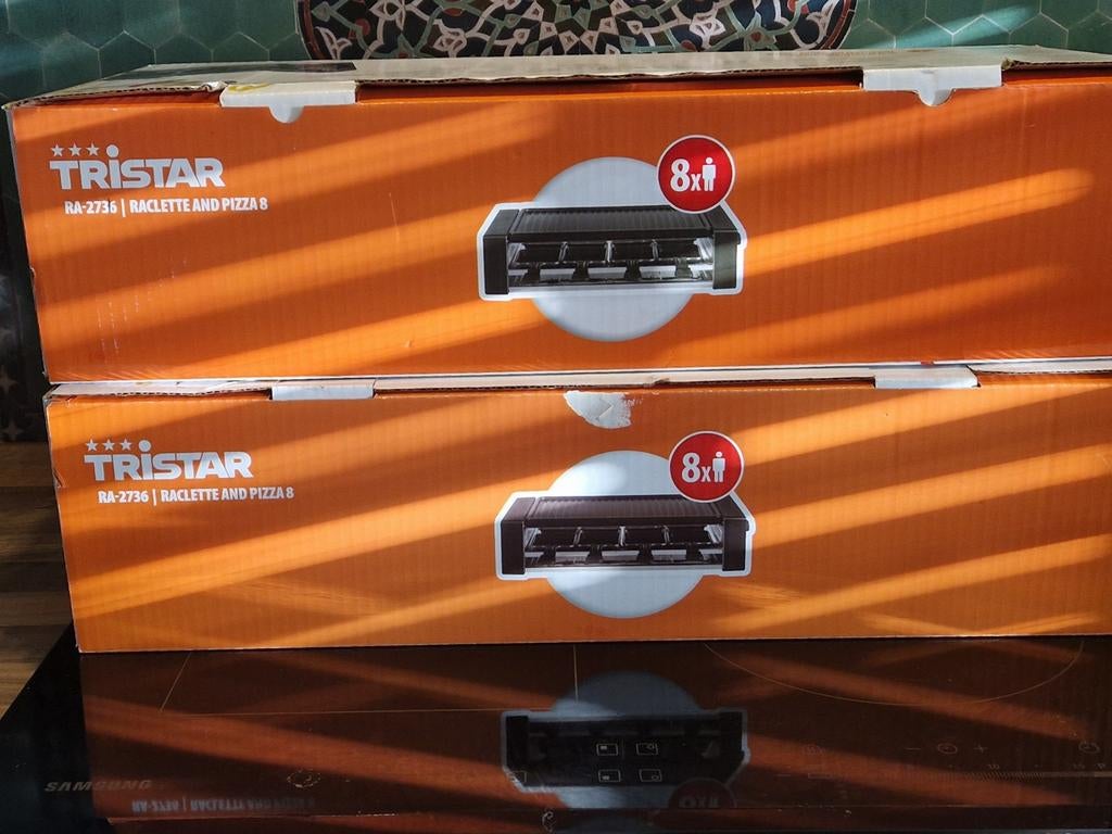 2x Zgan Tristar RA-2736 raclette en pizza grill., Witgoed en Apparatuur, Gourmetstellen, Ophalen of Verzenden, Zo goed als nieuw