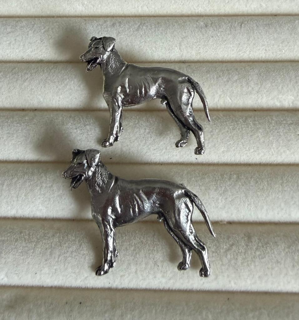 Manchester terrier speldjes, Ophalen of Verzenden, Zo goed als nieuw, Zilver, Overige materialen