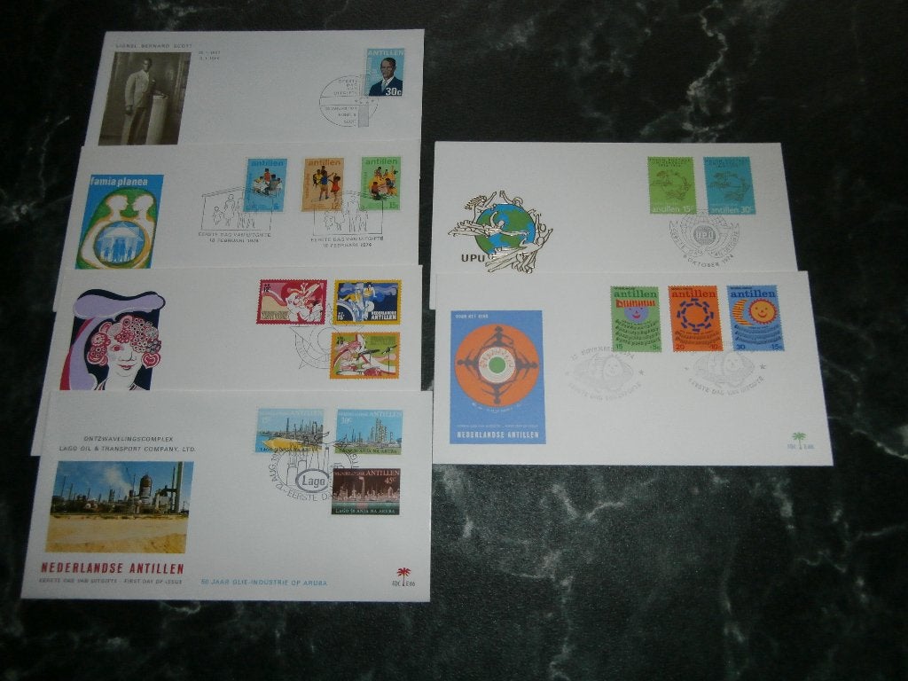 jaargang fdc's nederlandse antillen  1974, Verzenden, Gestempeld