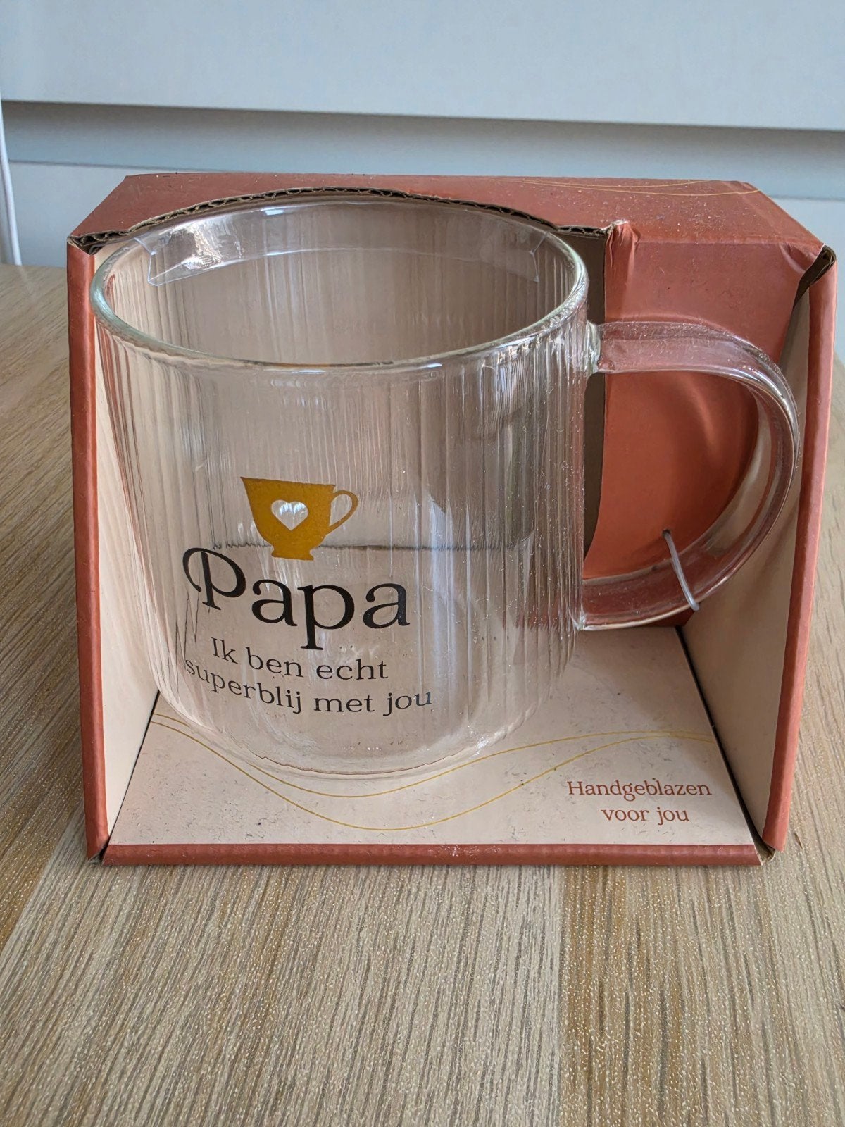 Theeglas Papa - Handgeblazen met lieve tekst, Overige typen, Ophalen of Verzenden, Nieuw, Glas