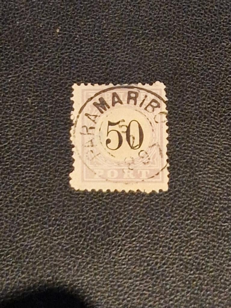 suriname gestempeld portzegel nr P8 type III dunne plek, Ophalen of Verzenden, Gestempeld