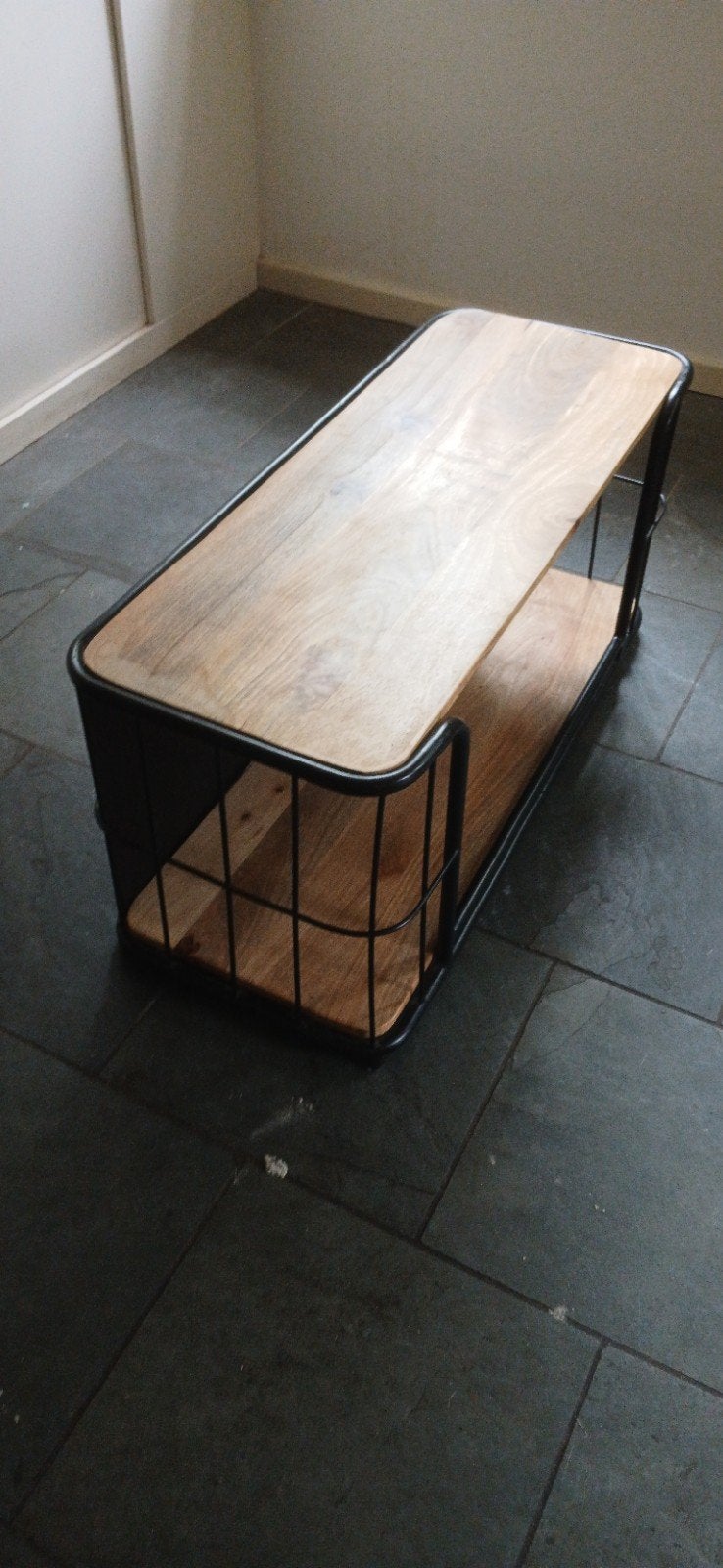 TV meubel mangohout met zwart staal - 100x40x45 cm, Huis en Inrichting, 100 tot 150 cm, Zo goed als nieuw, Minder dan 100 cm, 25 tot 50 cm