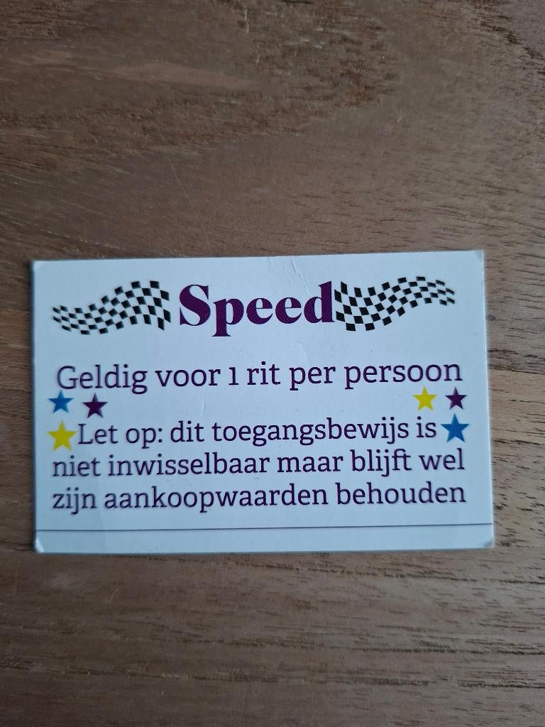 Toegangsbewijs kermisattractie Speed, Eén persoon, Ticket of Toegangskaart