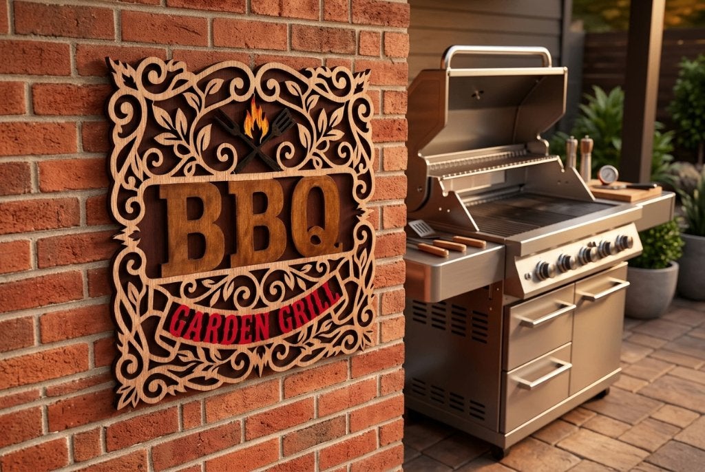 Handmade Houten BBQ Wandbord "Garden Grill", Ophalen of Verzenden, Nieuw, Geboortebord