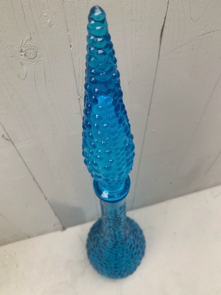 Blauwe glazen Empoli fles met dop - vintage retro vaas, Antiek en Kunst, Ophalen