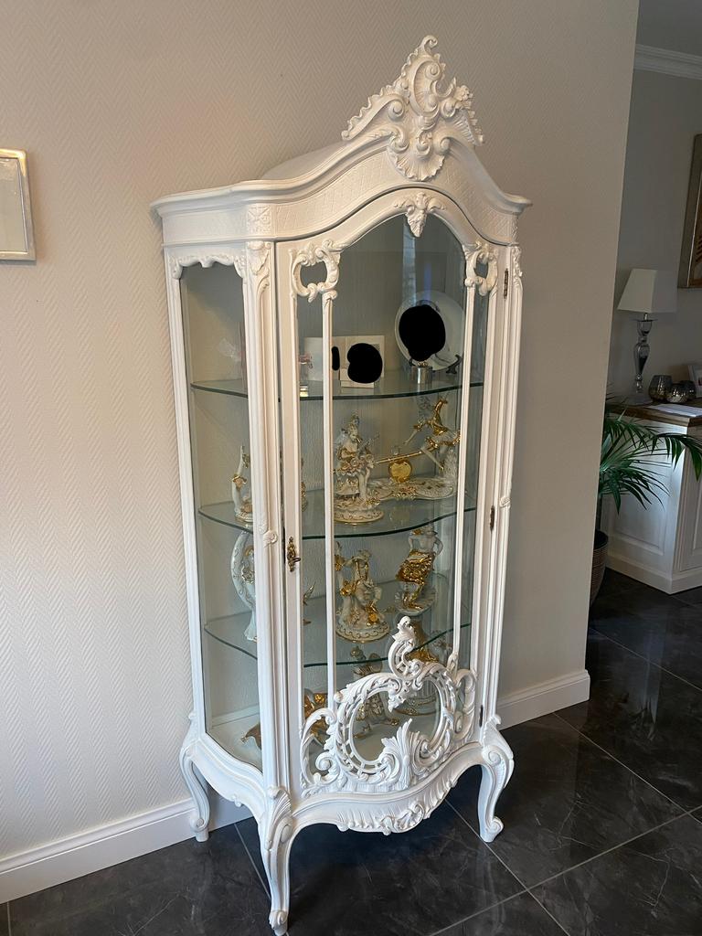Antieke kast met gebogen glas, Huis en Inrichting, Kasten | Vitrinekasten, Ophalen, 50 tot 100 cm, Minder dan 100 cm, 25 tot 50 cm