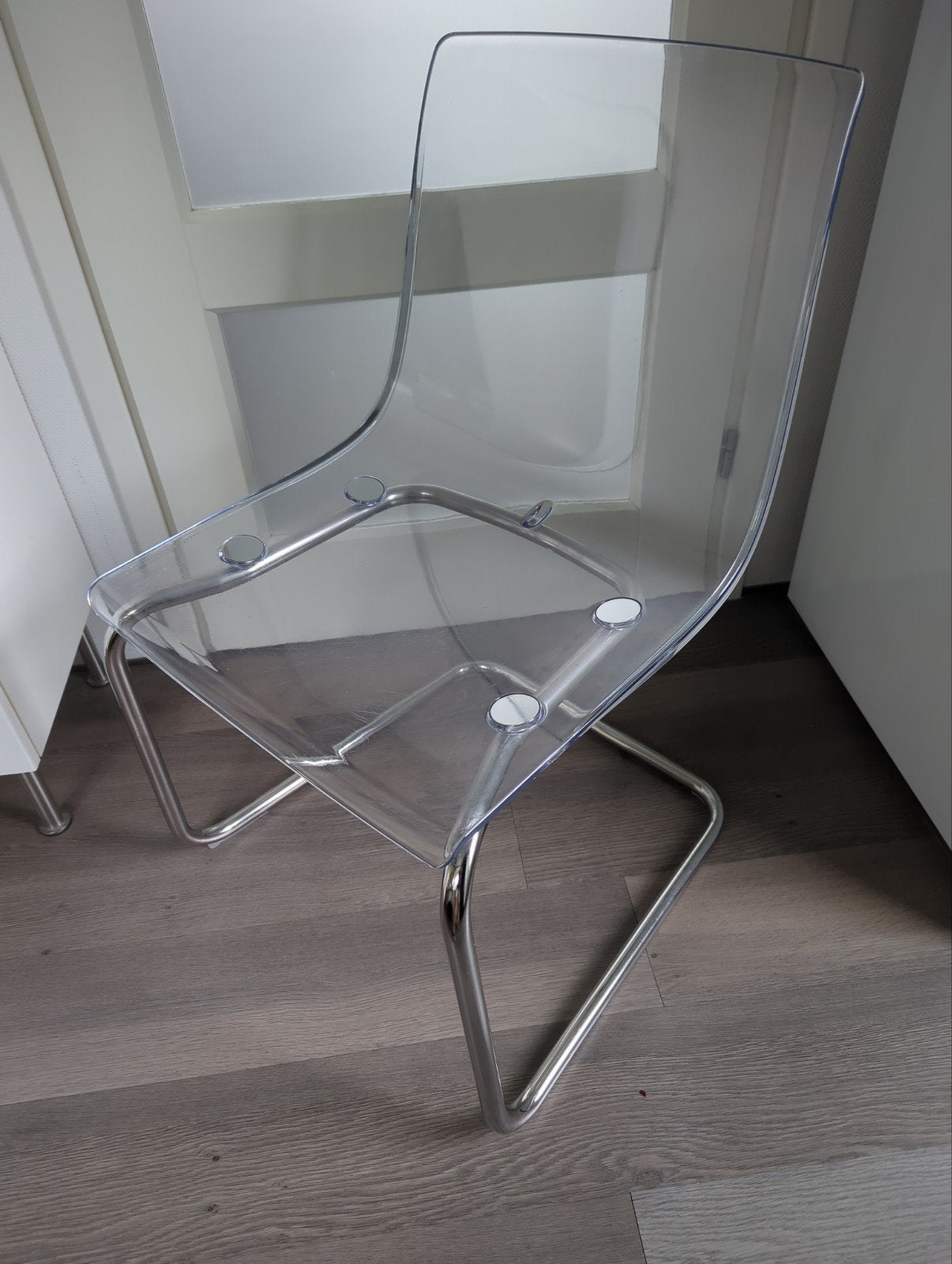 IKEA Tobias eetkamerstoel - transparant en chroom, Ophalen, Gebruikt, Overige kleuren, Metaal