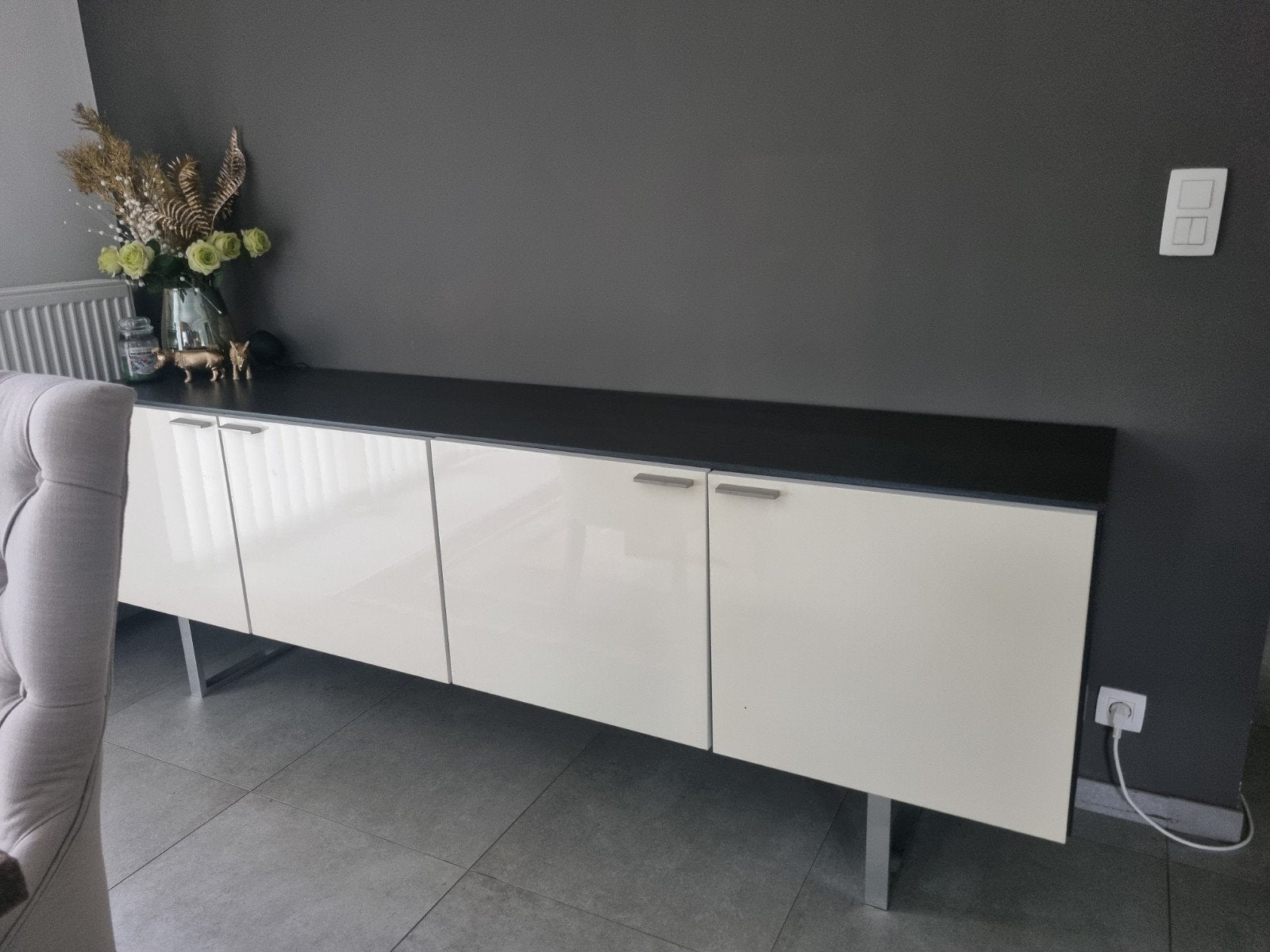 Modern dressoir 240x50x80 cm - Crème/Donkerbruin, Ophalen, Overige materialen, 200 cm of meer, Modern