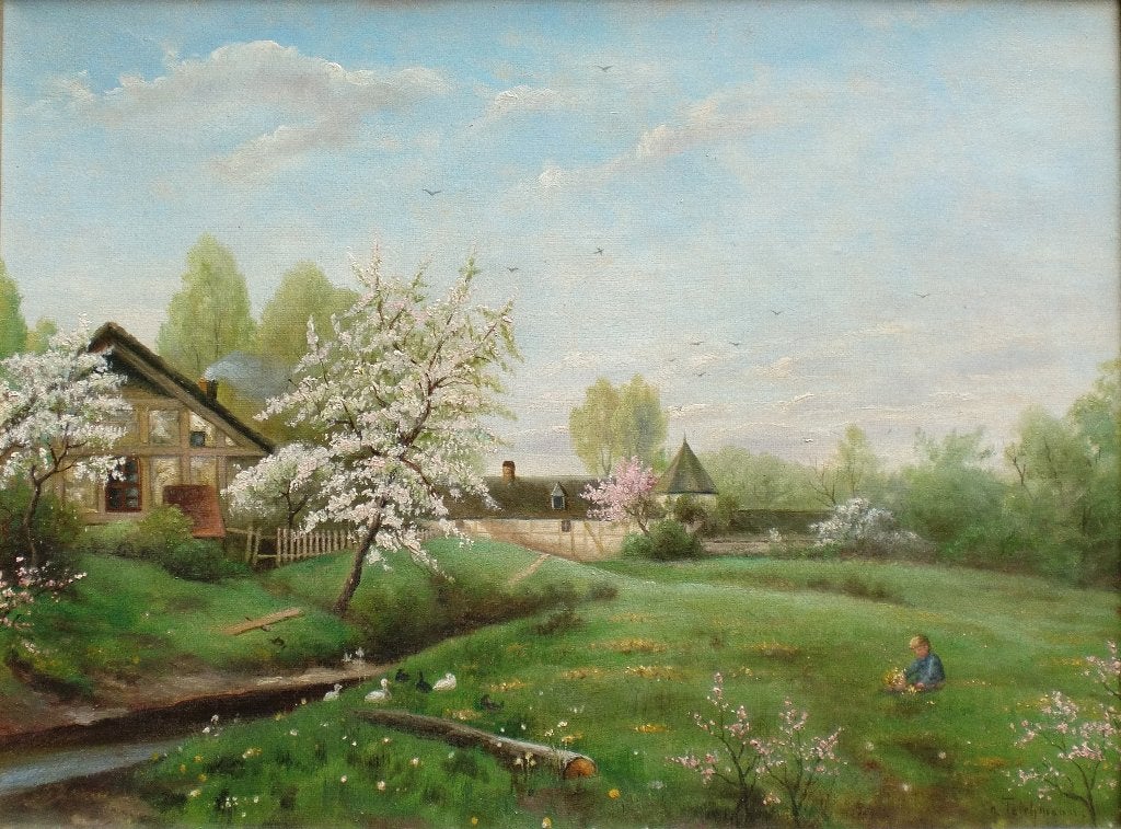 Landschap schilderij – J. Teichmann (Duitsland 1910–1940), Origineel werk, Doek, Ophalen of Verzenden, Landschap