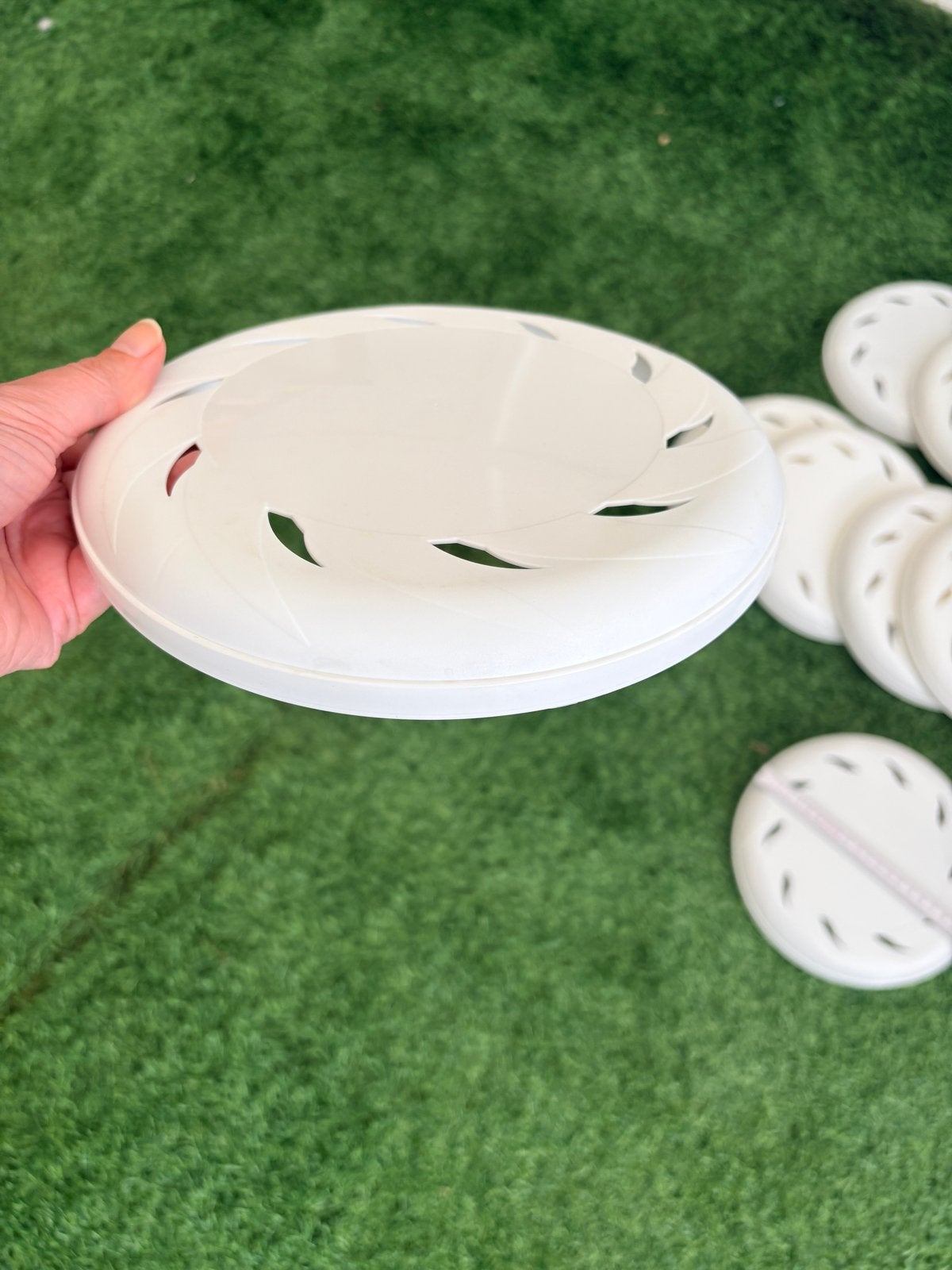 18 Witte Frisbees - Ideaal voor Kinderfeestje en souvenir, Ophalen of Verzenden, Gebruikt, Verjaardag