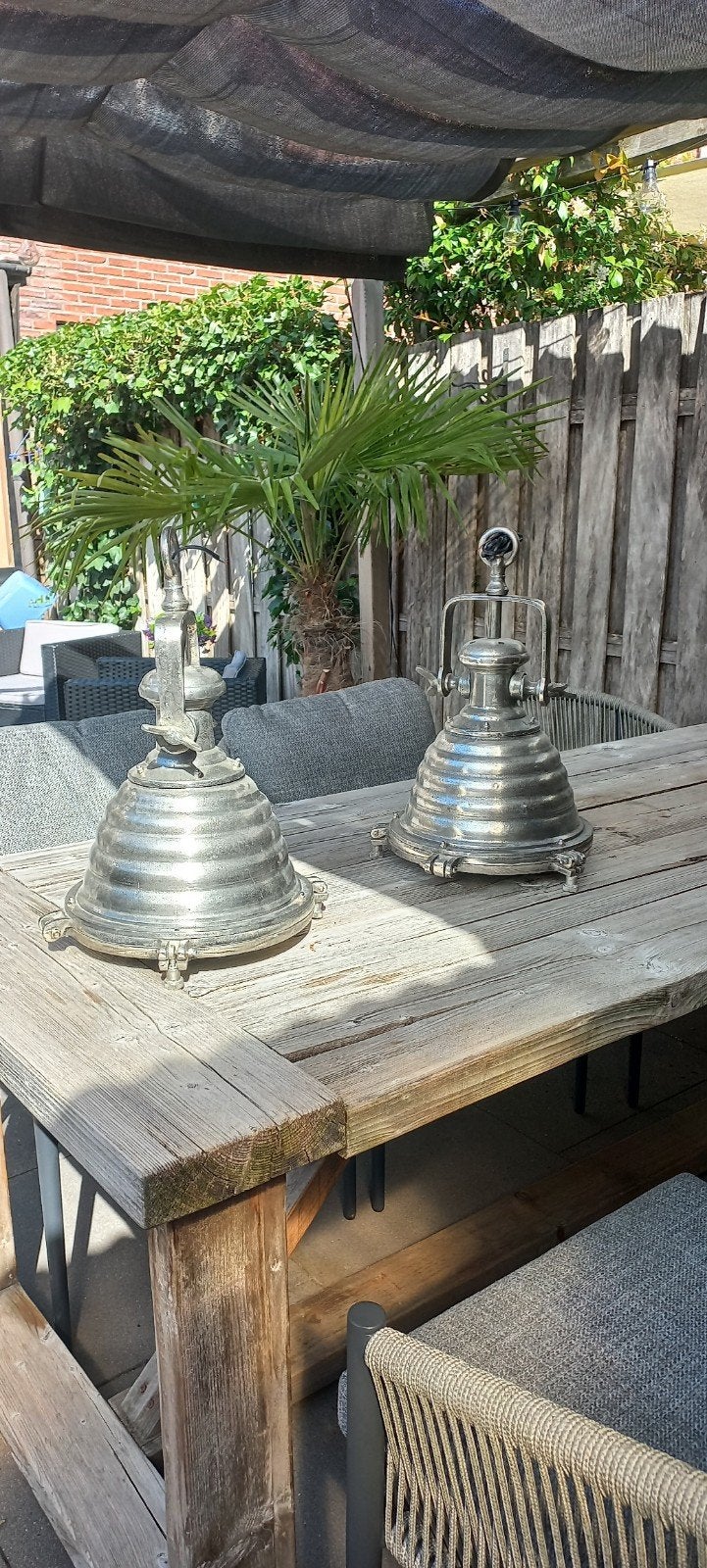 Set van 2 vintage industriële hanglampen, Ophalen of Verzenden
