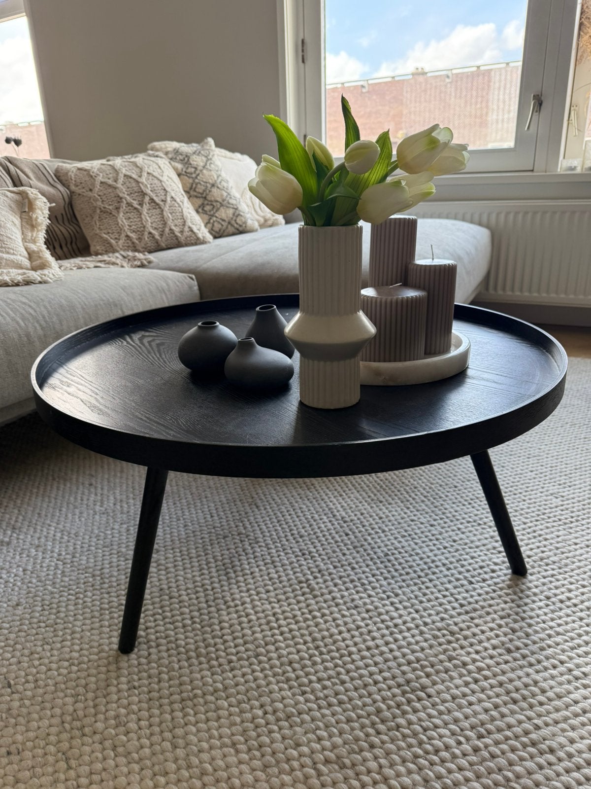 WOOOD bijzettafel Mesa XL zwart MDF hout Ø 78 cm, Ophalen, Gebruikt, Rond, 50 tot 100 cm