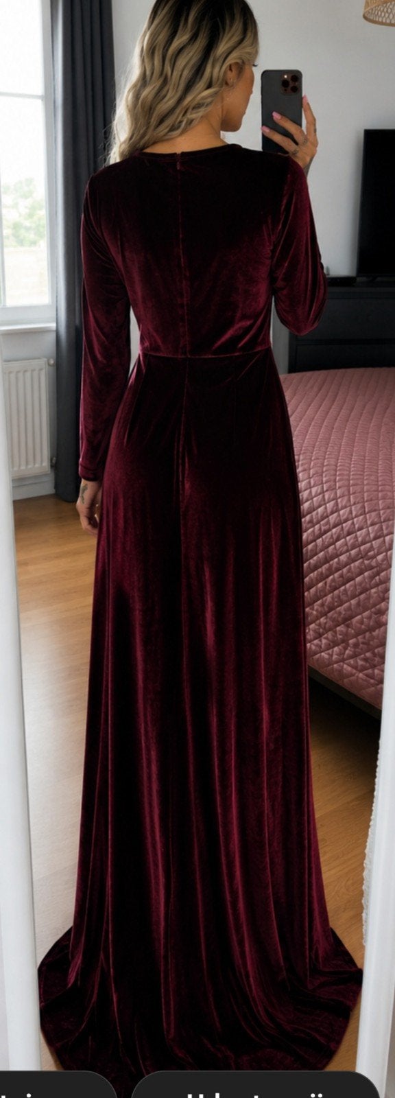 Bordeauxrode fluwelen maxi jurk, Kleding | Dames, STORY, Maat 46/48 (XL) of groter, Nieuw, Ophalen of Verzenden