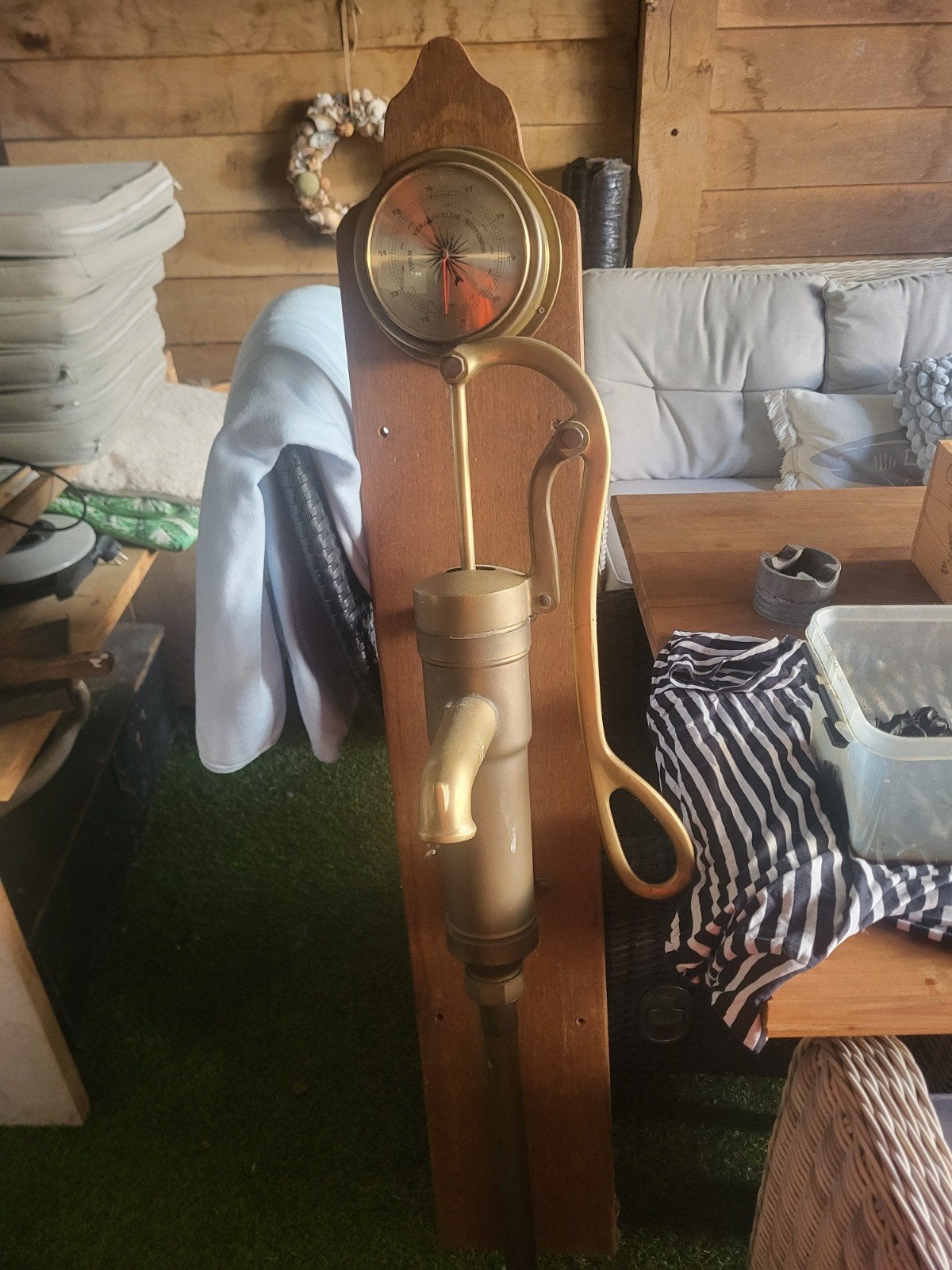koperen waterpomp met barometer, Antiek en Kunst, Ophalen