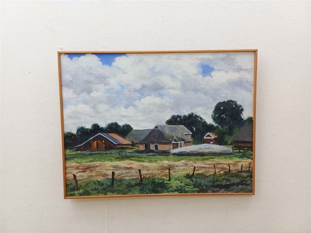 Schilderij van boerderij/schuren 39781, Ophalen of Verzenden, Gebruikt, Schilderij