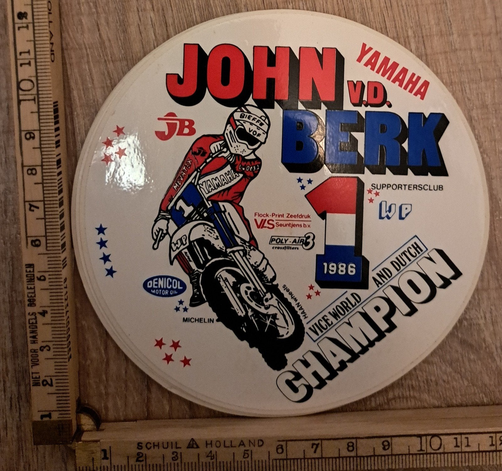 Vintage sticker John vd Berk motorcross vice  Worldchampion, Ophalen of Verzenden, Zo goed als nieuw, Auto of Motor