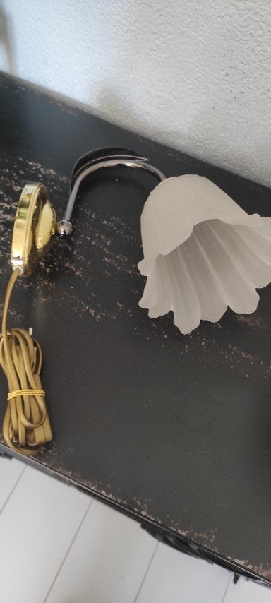 Vintage wandlamp bloem glas messing Massive, Gebruikt, Indirect licht, Meerkleurig, Wandlamp