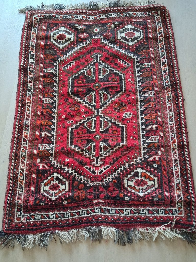 Perzisch tapijt Shiraz, Huis en Inrichting, Ophalen, 100 tot 150 cm, Paars, Zo goed als nieuw