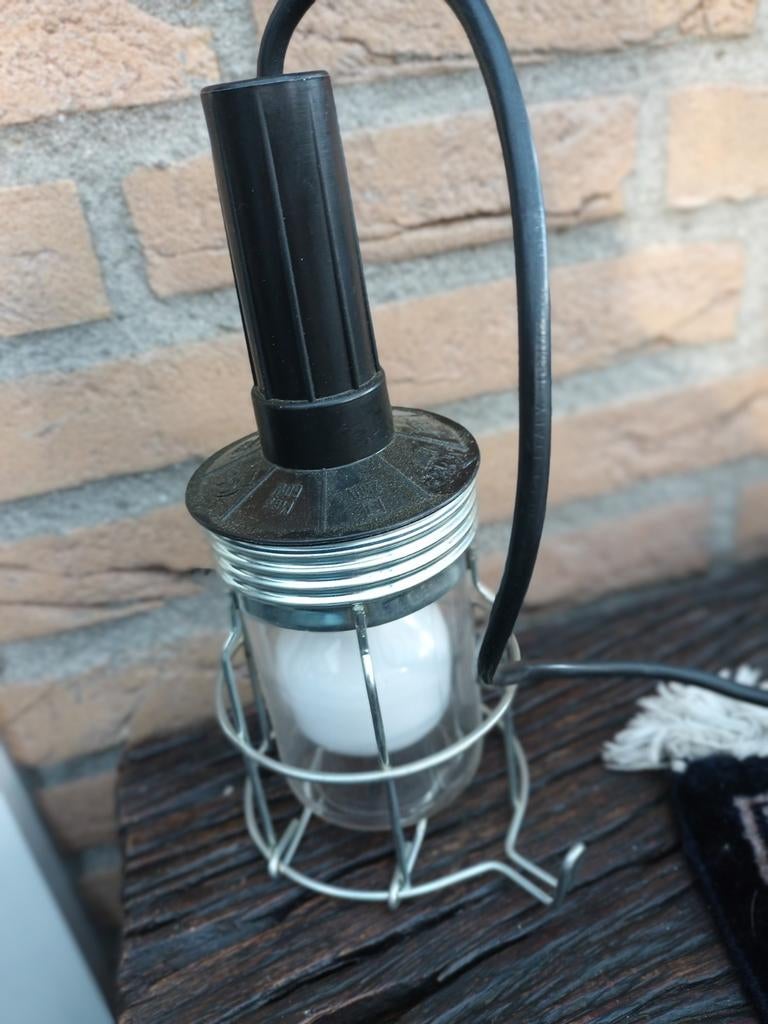 Ouderwetse looplamp - 25 cm hoog, 3 meter kabel, Ophalen of Verzenden, Gebruikt, Vintage, Industrieel