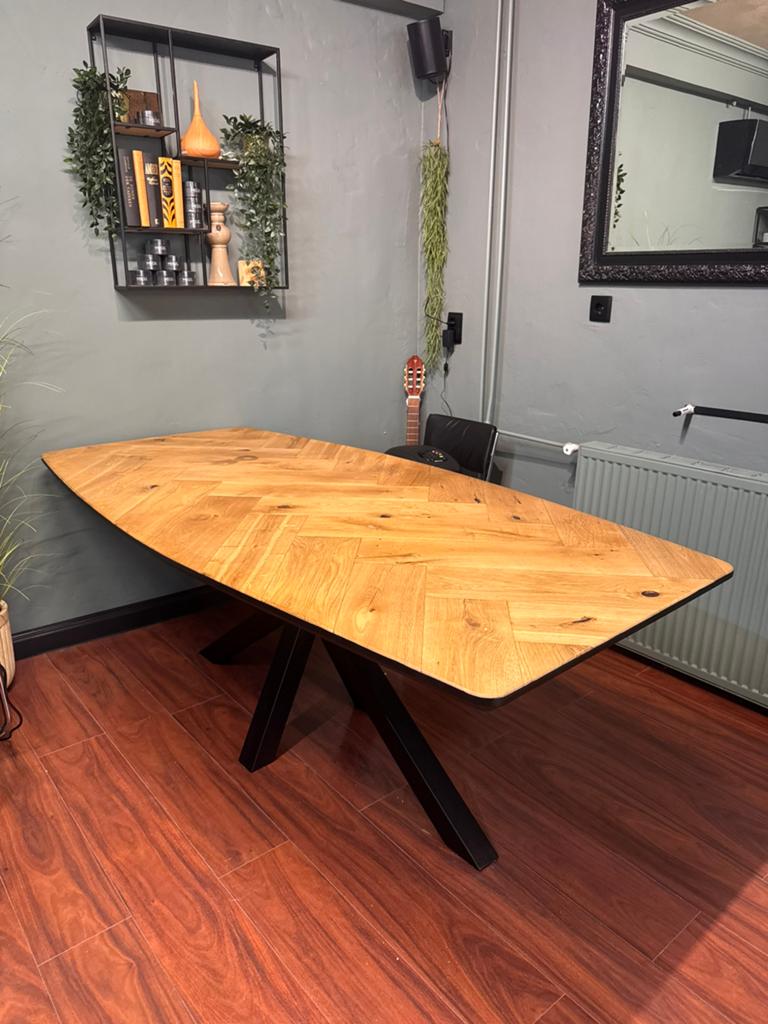 Eiken eettafel visgraat, Ophalen, 200 cm of meer, 50 tot 100 cm, Zo goed als nieuw