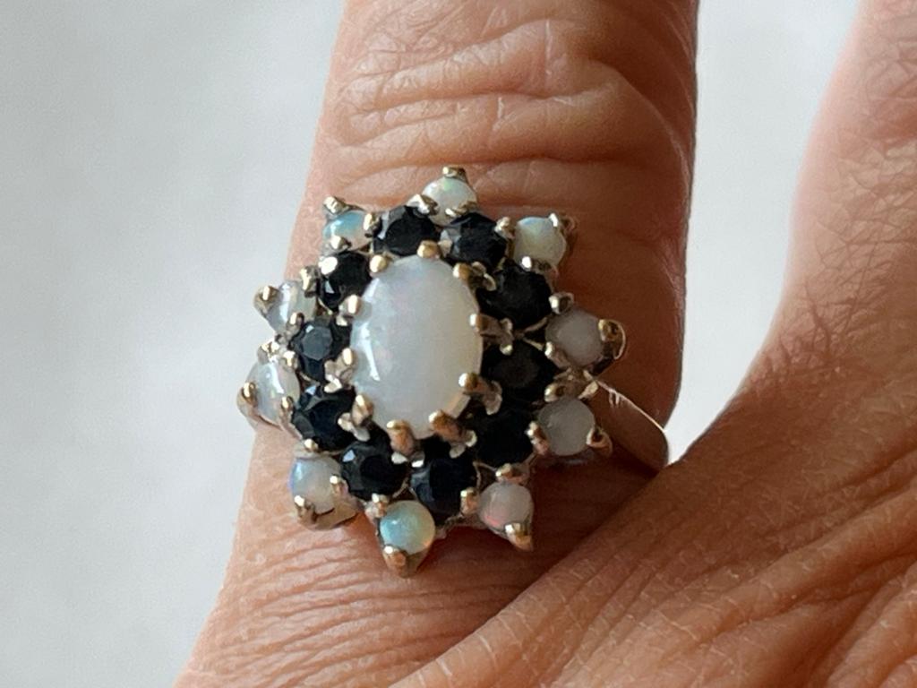 Witgouden ring met Opaal en Saffier, gekeurd, maat 16, Verzenden, Wit, Met edelsteen, Dame