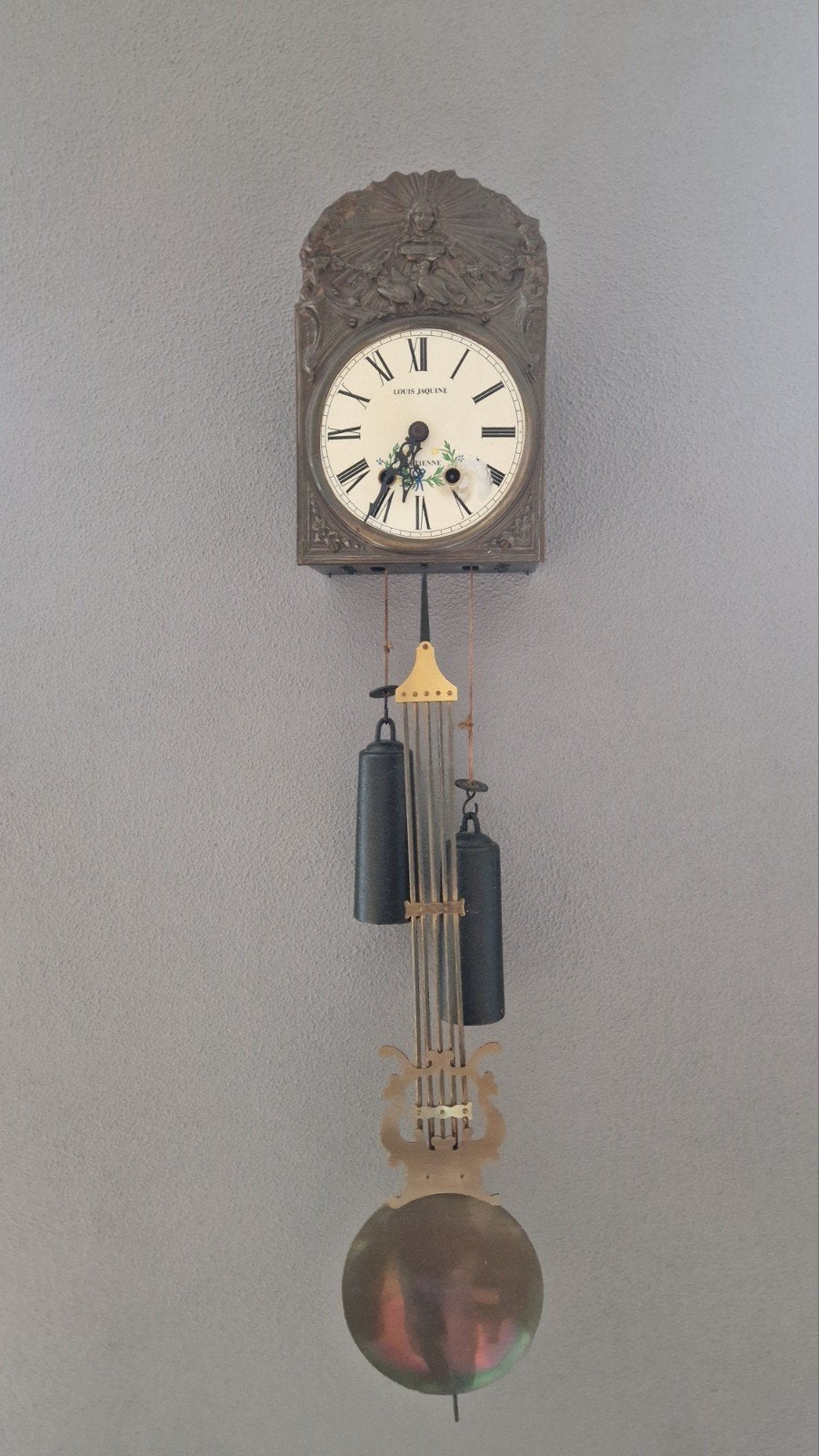 Antieke Louis Jaquine Wandklok met Slagwerk, Ophalen of Verzenden