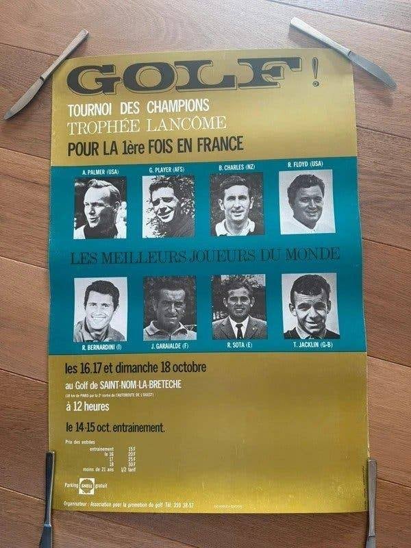 Golfaffiche 1e Trophée Lancôme 1970 Palmer Player, Rechthoekig Staand, Ophalen of Verzenden, Zo goed als nieuw, Sport