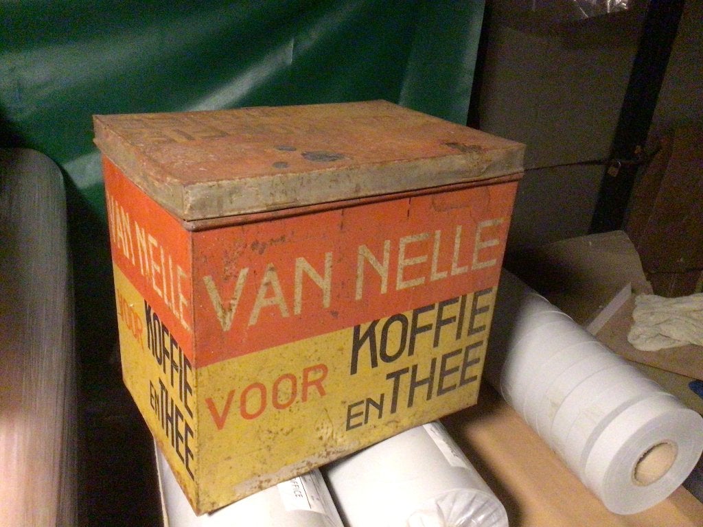 Van Nelle blikke winkel kist antiek, Ophalen of Verzenden, Metaal, 50 tot 100 cm, Minder dan 50 cm