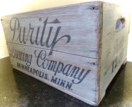 Vintage bier krat / kist Purity beer / bier / Minneapolis, Minder dan 50 cm, 50 tot 100 cm, Grenenhout, Ophalen of Verzenden