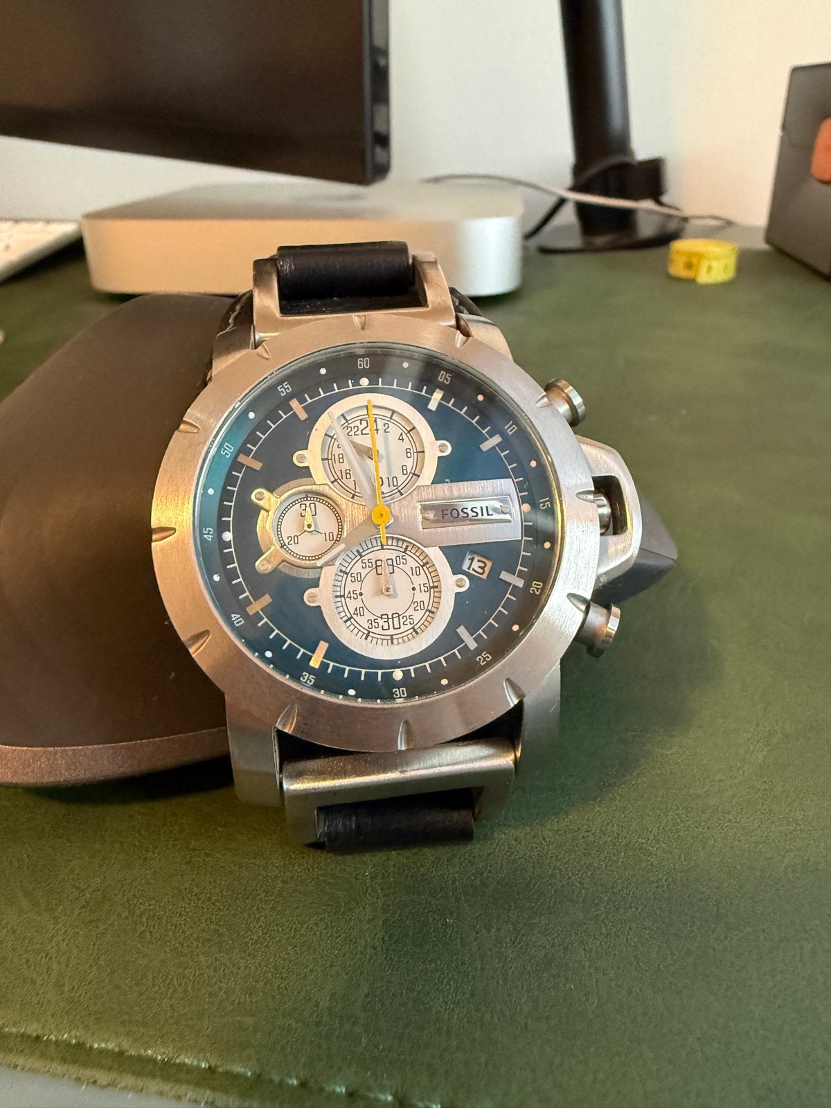 Fossil JR-1158 Herenhorloge met Chronograaf en Leren Band, Overige merken, Staal, Polshorloge, 1960 of later