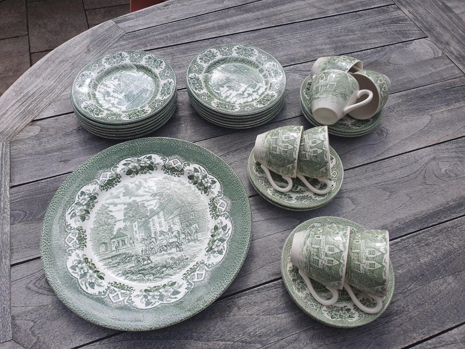 Vintage Staffordshire Ironstone Servies  The Millstone Groen, Ophalen of Verzenden, Keramiek, Overige stijlen