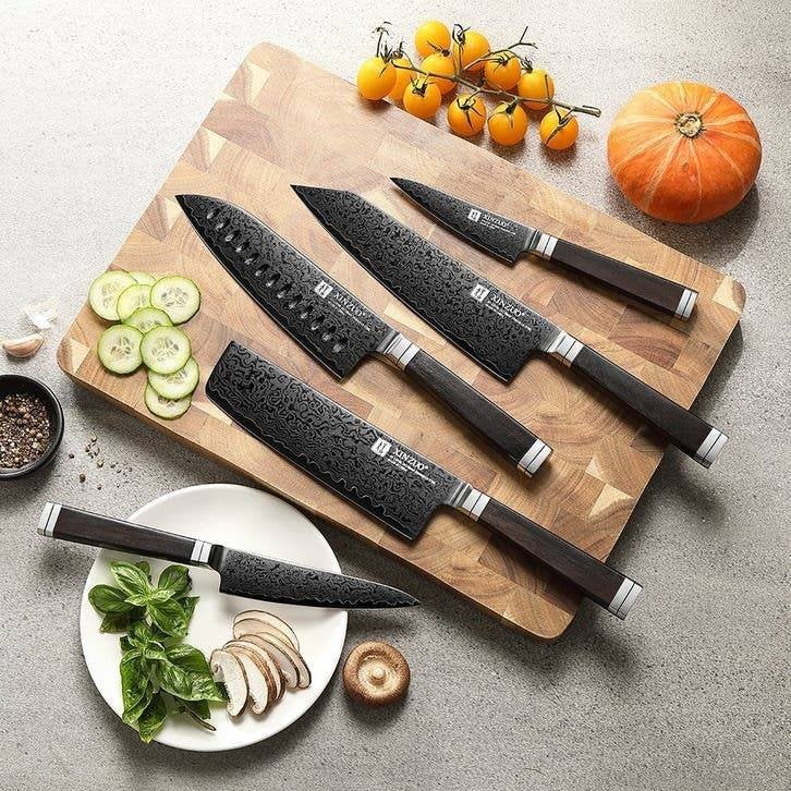 XinZuo Titanium Damascus Messenset | Zwart Ebony | Nieuw, Bestekset, Nieuw, Ophalen of Verzenden, Rvs of Chroom