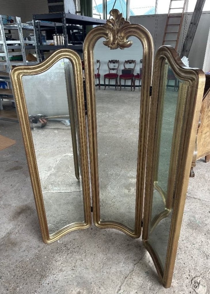 Spiegel 3-luik antiek hoogte 152cm, totale lengte 120cm, Ophalen, Zo goed als nieuw, 100 tot 125 cm, Overige vormen