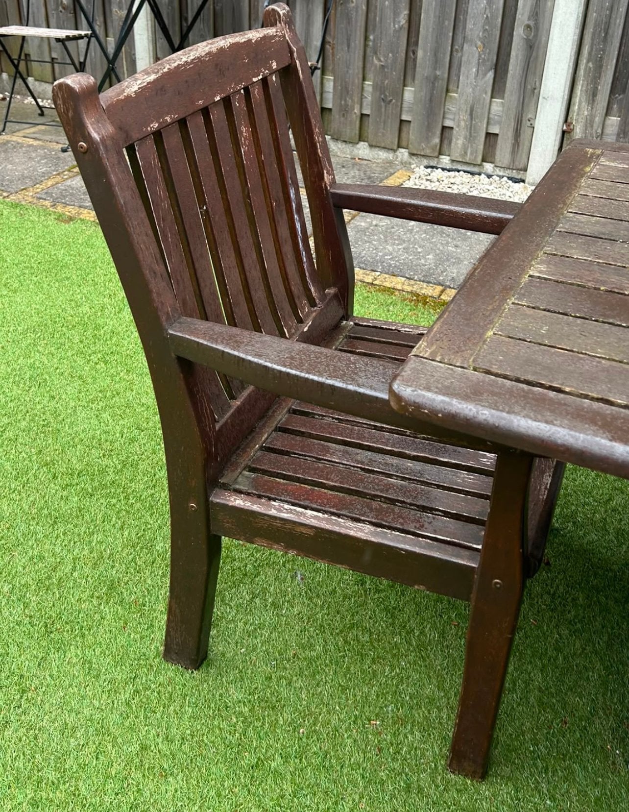 Te koop: 3 robuuste houten tuinstoelen, Tuin en Terras, Ophalen, Gebruikt, Hout