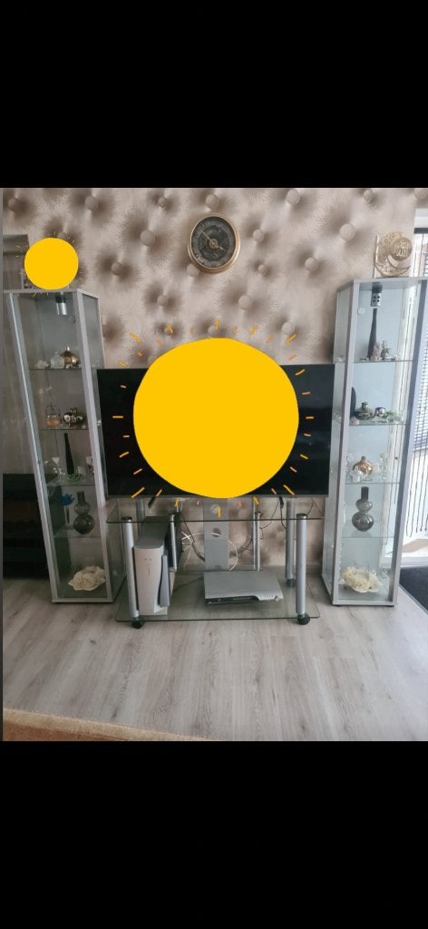 Woonkamer meubel tv kast en glazen zilveren vitrine kasten, Ophalen, Minder dan 50 cm, 100 tot 150 cm, Zo goed als nieuw