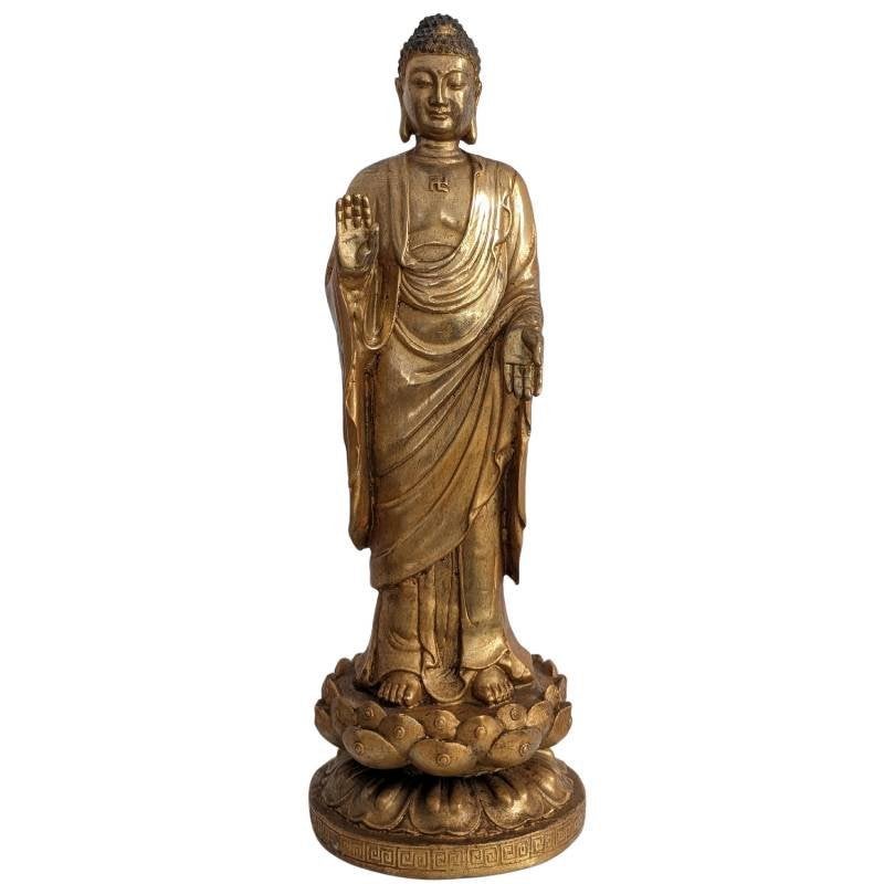 Staande Chinese Vergulde Bronzen Boeddha –Abhaya Mudra – 130, Gebruikt, Ophalen of Verzenden, 46 cm, Goud