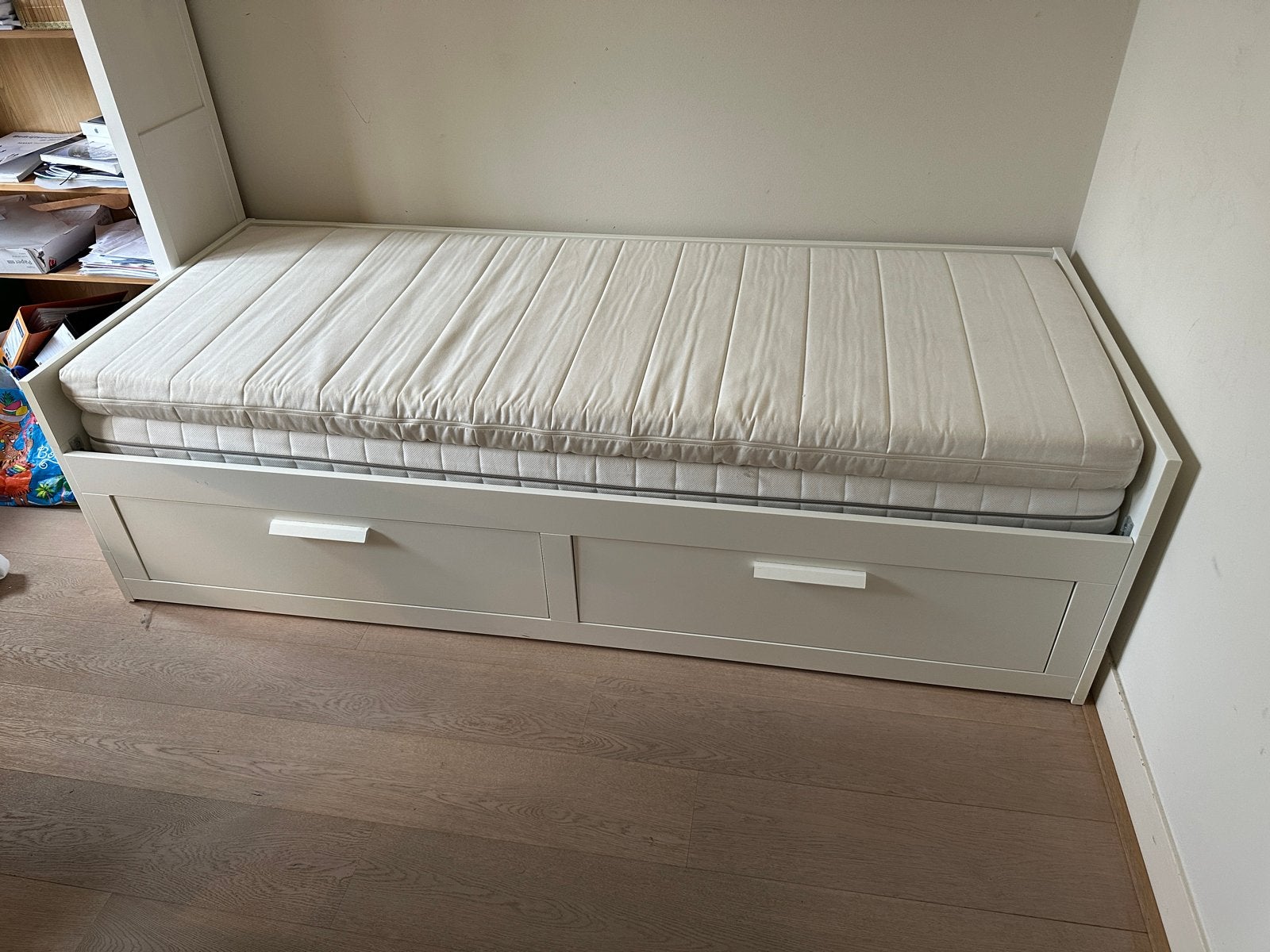 IKEA Brimnes Bedbank met 2 lades - Wit, Huis en Inrichting, Slaapkamer | Bedden, Ophalen, Gebruikt, Wit, Tweepersoons