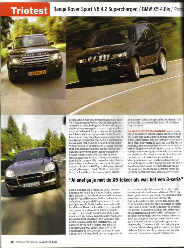 Autovisie triotest BMW X5,Porsche Cayenne,Range Rover 2005, Ophalen of Verzenden, Gelezen, Overige merken