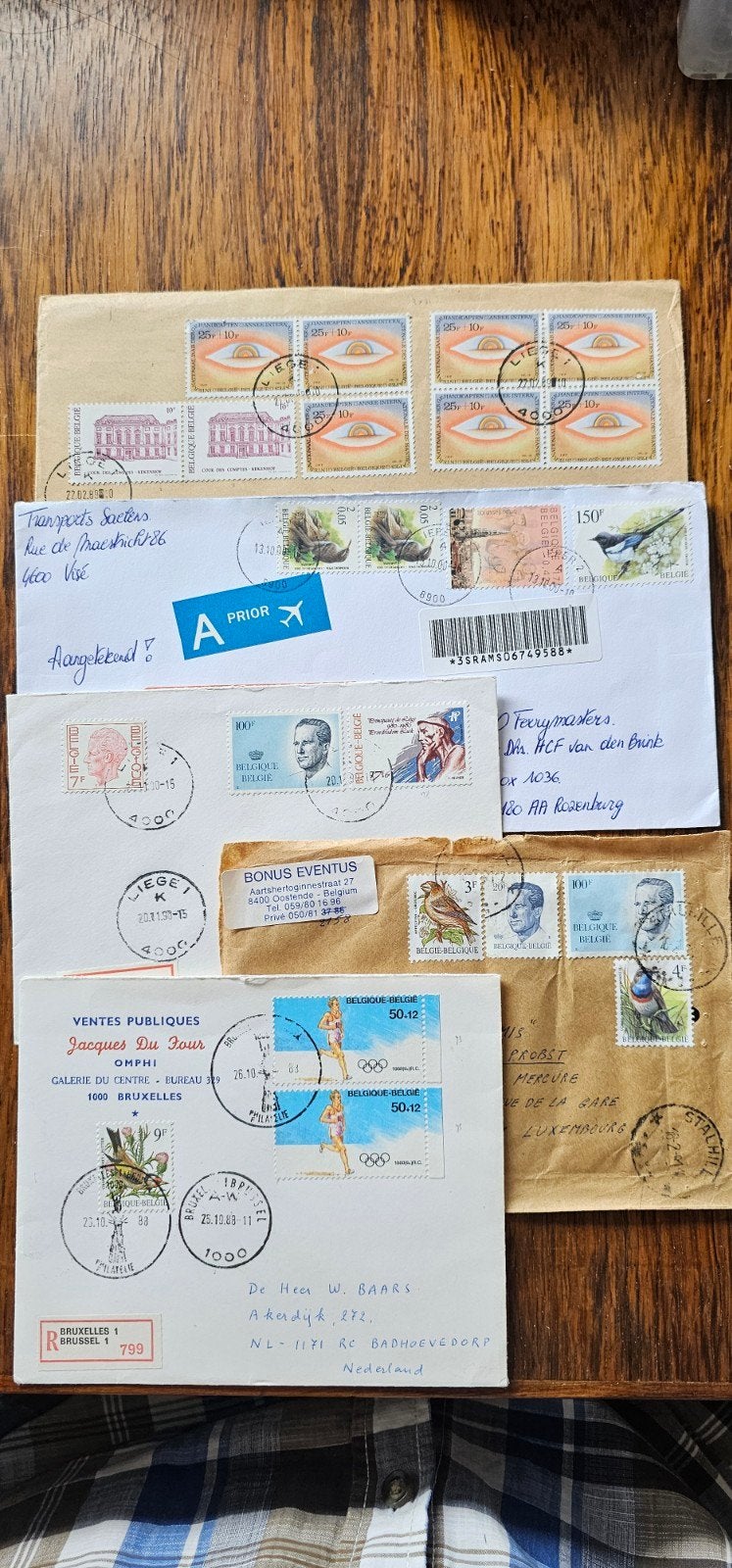 5 Belgische poststukken (aangetekend), Verzenden