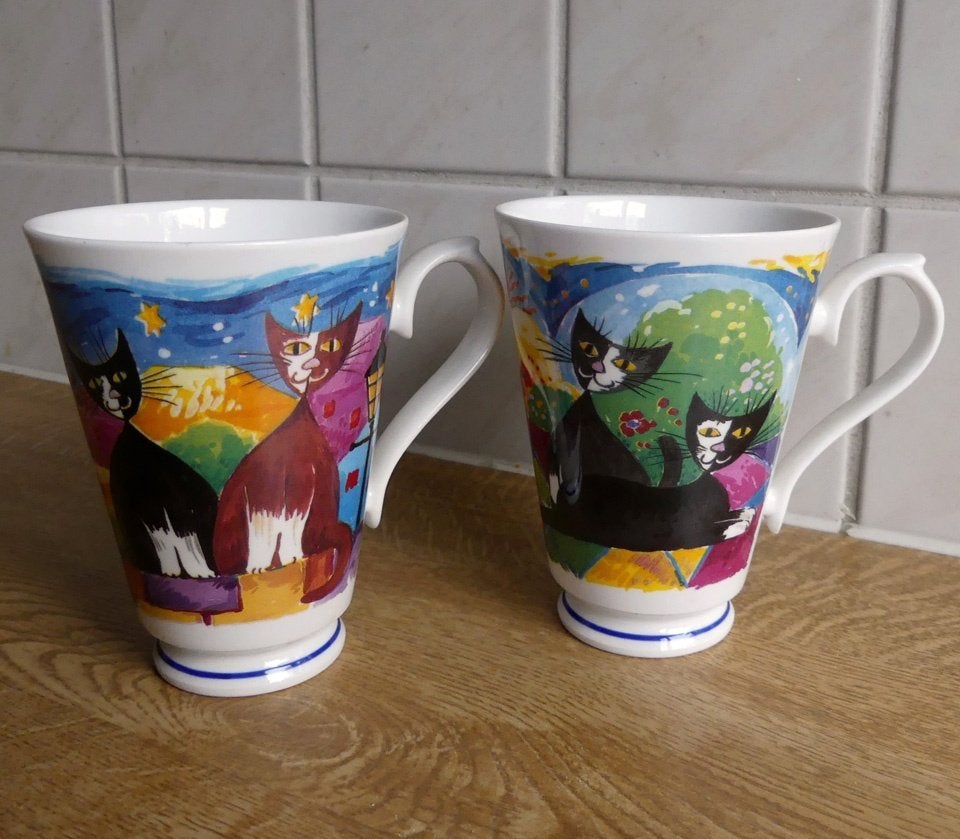 Roy Kirkham bekers mokken Nouvelle Cats koffiebekers, Gebruikt, Ophalen of Verzenden, Overige stijlen, Kop(pen) en/of Schotel(s)