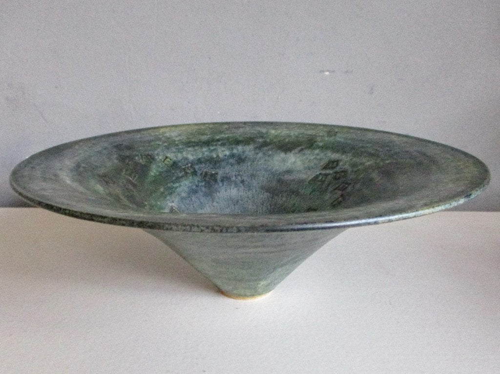 Handwerk aardewerk grote schaal met groene tinten, Ophalen of Verzenden
