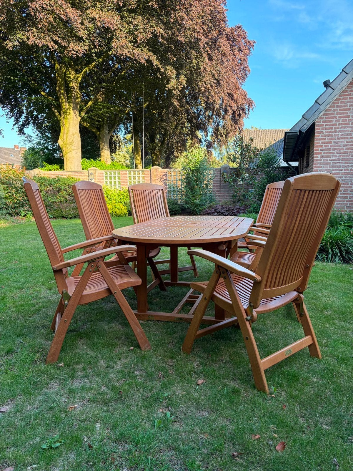 Jati & Kebon Teak Houten Tuinset 2x1m met 6 Stoelen, Ophalen, Gebruikt, 6 zitplaatsen, Tuinset