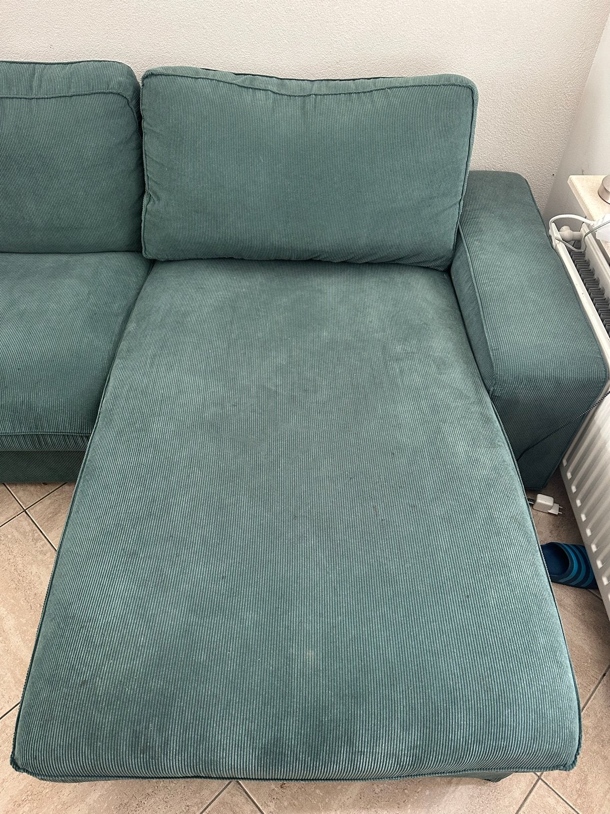 KIVIK 3-zitsbank met chaise longue grijsturkoois, Ophalen, 250 tot 300 cm, Gebruikt, Vierpersoons of meer
