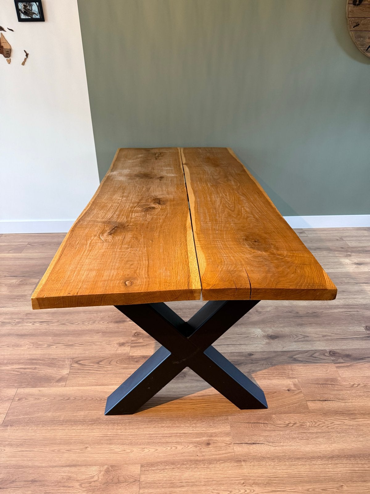 Robuuste Eetkamertafel 200x95-100cm - Eikenhout met X-poten, Huis en Inrichting, Ophalen, Gebruikt, Eikenhout, 50 tot 100 cm