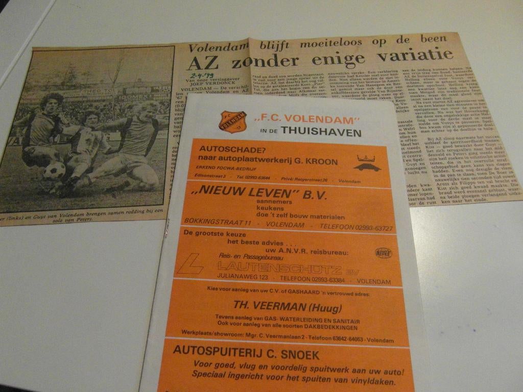 voetbal programma volendam fc az 67  1 april 1979, Verzamelen, Sportartikelen en Voetbal, Zo goed als nieuw, Boek of Tijdschrift