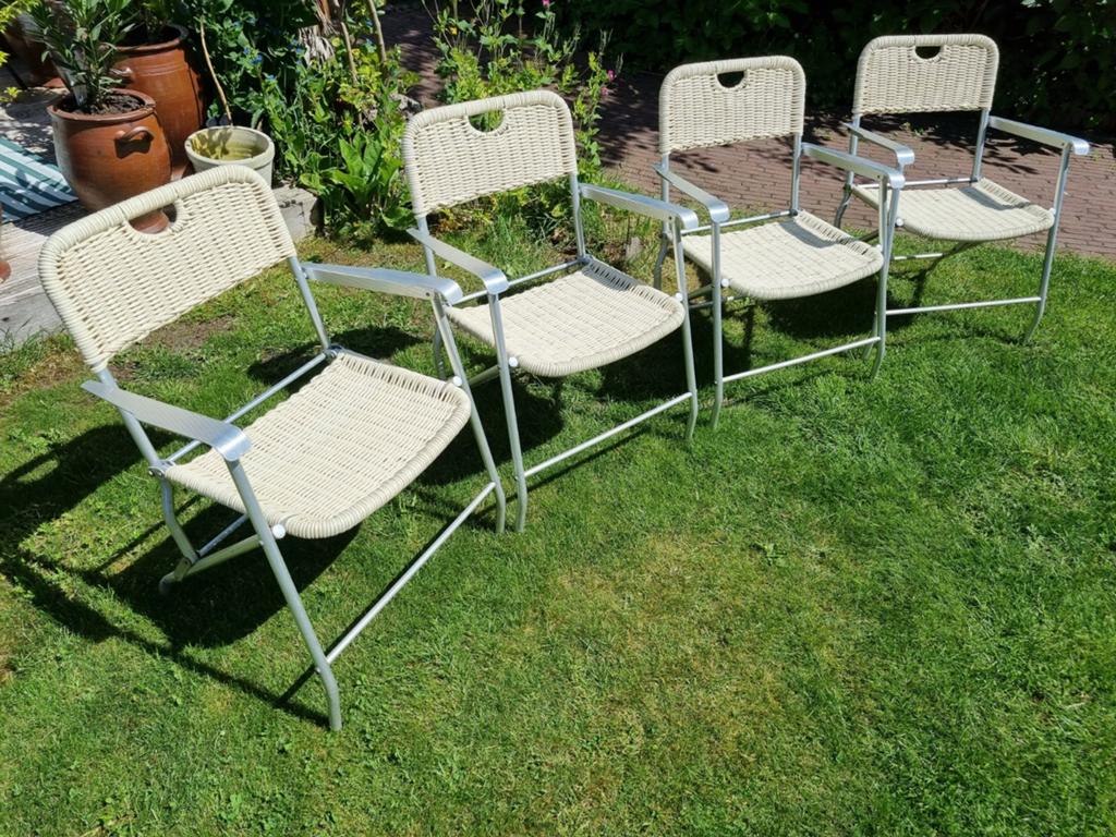 4 x vintage jaren 60 Tossa Hilbrant camping stoelen, Tuin en Terras, Ophalen of Verzenden, Aluminium